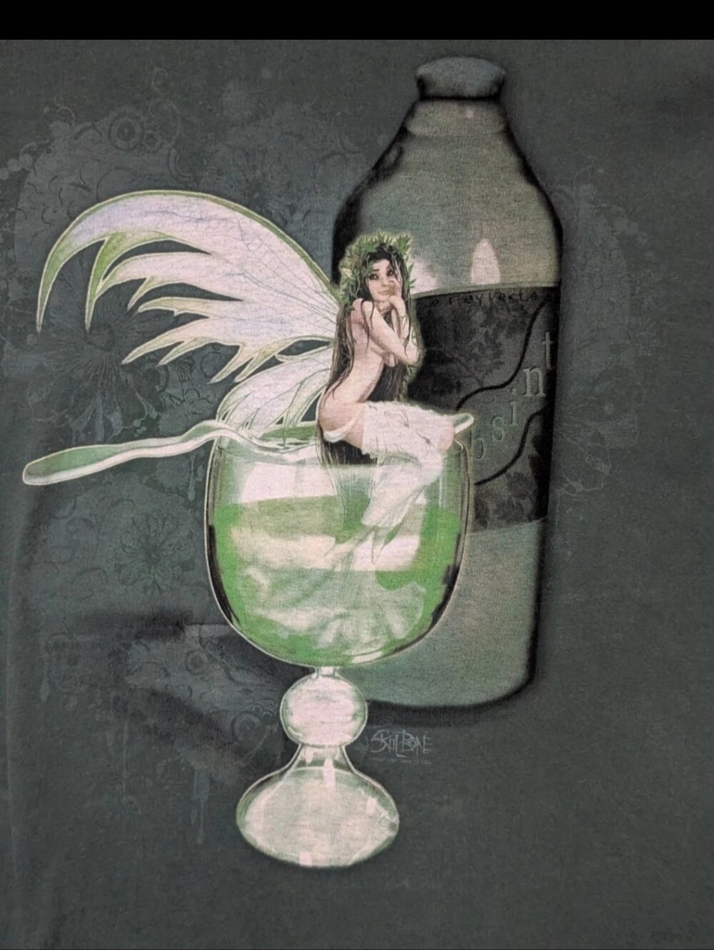 Absinthe Fairy in Green Goblet Shirt XXL Skulbone The Mountain Rare Vintage